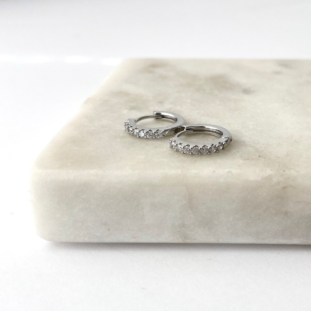 925 Sterling Silver Zircon Row Hoop Earrings